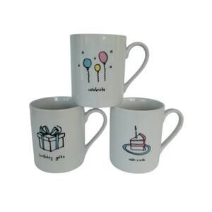I Godinger & Co Birthday Celebration Mugs Set of 3 White Ceramic Coffee Cups